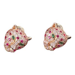 高级感豹子耳钉小众独特粉色耳环女气质设计秋冬新年耳坠新款耳饰