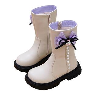 女童马丁靴高筒靴库洛米公主靴真皮软底加绒棉靴2025秋冬新款单靴