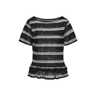 madeinnormal x LOOKNOW2025夏季新款条纹花苞下摆斜肩T恤女