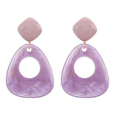 柔雾紫晕染几何图形耳钉文艺气质