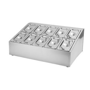 不锈钢份数盆架酱料盒果酱盒可加冰调料架配料盒商用配菜盒小料台