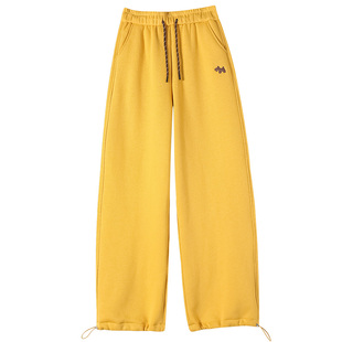 高中初中女生弯刀休闲裤子羊羔绒超厚版大童秋冬加绒阔腿运动卫裤