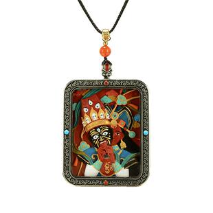 藏村通用款朱砂彩绘唐卡吊坠藏式民族风男女款嘎乌盒挂饰项链佩饰