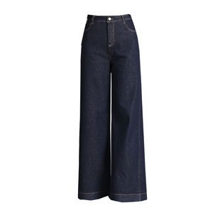 雅丹蓝色阔腿牛仔裤女秋冬2024年新款高腰宽松直筒女裤冬季加绒裤