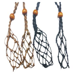 天然石头网兜编织项链吊坠伸缩网兜手工网托复古绳shiva linga