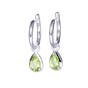 S925纯银天然橄榄石耳环 一饰多戴水滴耳坠 素耳圈 简约高级耳饰