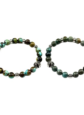 匠银JY 925纯银8mm鸢尾花十字花绿松石碧玺潮流奢华银手链手串