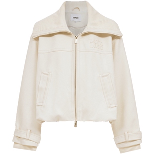 ONLY春季大翻领亲肤针织挡风拉链纯色夹克花苞下摆风衣女