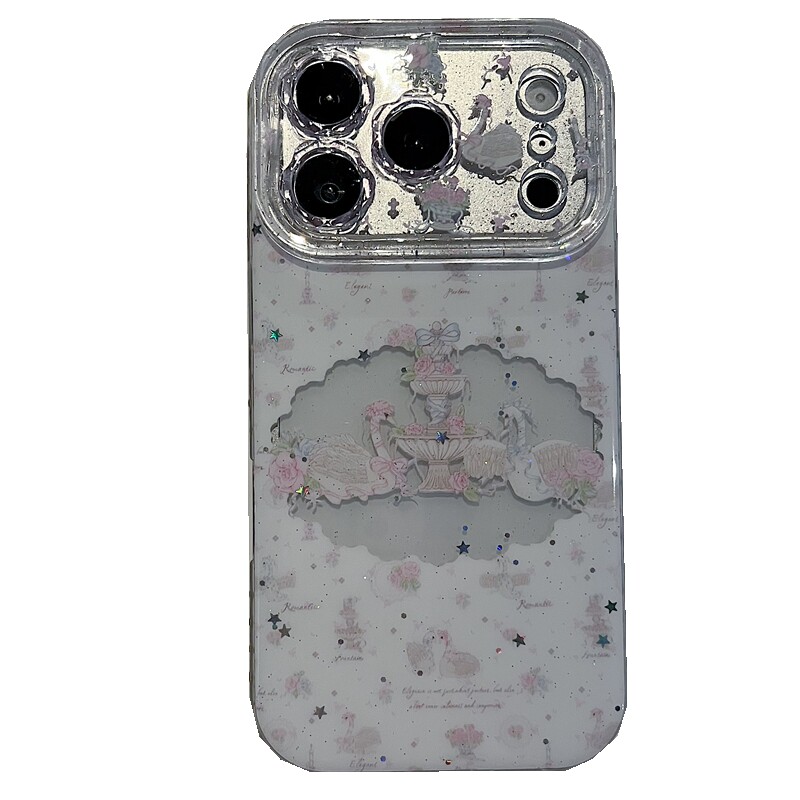 适用苹果系列iPhone17新款手机壳13promax16promax时尚优雅天鹅15promax14promax全包花朵镜框网红女款保护套