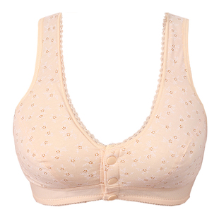 妈妈内衣文胸中老年女前扣老人胸罩无钢圈全棉背心式大码纯棉聚拢