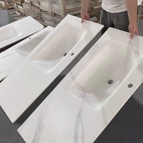 岩板热弯洗手盆卫生间洗衣尺寸池一体浴室柜洗手盆盆定制台上盆台