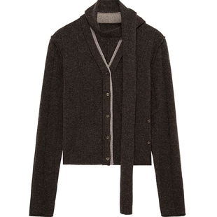 MESUX米岫25冬2/26NM美丽诺羊毛飘带V领撞色设计毛衣开衫MNWUE506