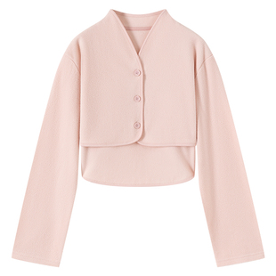 顶瓜瓜摇粒绒纯色女士长袖护肩家居服开襟护腰顶呱呱睡衣上衣坎肩