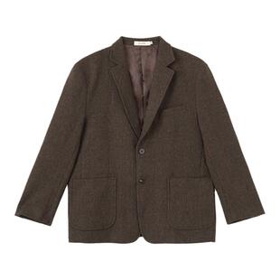 ELI【暮光之城】复古英伦松弛感平驳领单排扣格纹厚羊毛西装外套