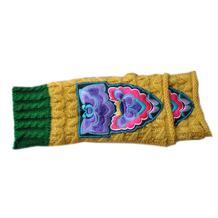 中式民族风保暖中长筒绣花手套文艺手镯半指露指手套刺绣护腕护手