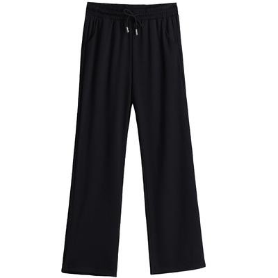 黑色阔腿裤女春夏高腰垂感黑色大码胖mm200斤显瘦松紧腰直筒裤裤