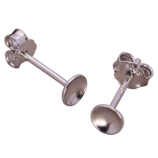 S925纯银DIY配件手工半孔珍珠托蜜蜡碗托琥珀珠托盘耳钉配银耳堵