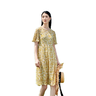 佐尔美高质感 桑蚕丝真丝乔其碎花甜美气质连衣裙女E22LS21