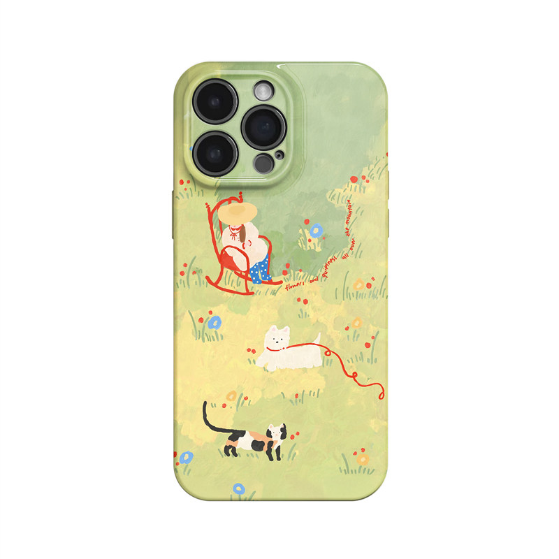 悠闲夏日~清新草地治愈猫狗ins适用iPhone16/15pro手机壳新华为mate70小米14畅享70软iqooneo9苹果13荣耀200