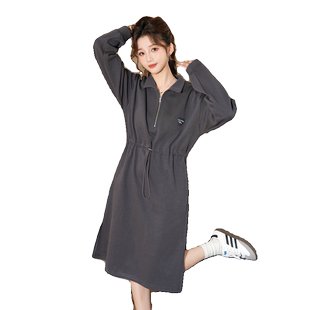 唐狮入秋休闲卫衣连衣裙女长裙秋季新款小个子女装长袖宽松收腰t6