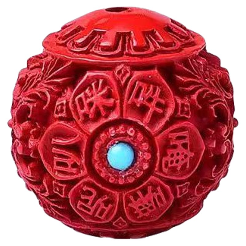 保真朱砂六字真言镶嵌花珠