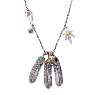 925银高桥吾郎风格鹰爪羽毛银项链女男士太角链套链