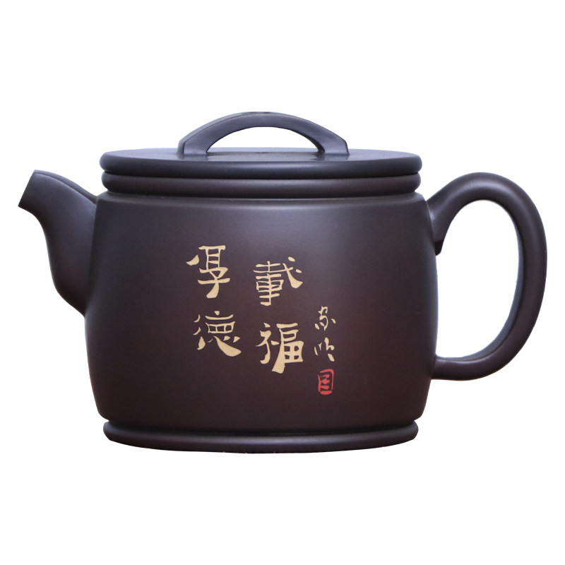 醉莲居建水紫陶彩填汉瓦壶纯手工