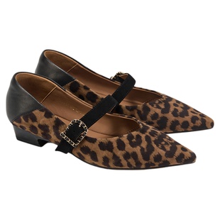 fed尖头玛丽珍鞋秋季新款女鞋豹纹单鞋粗跟通勤鞋女S0812-ZCA519