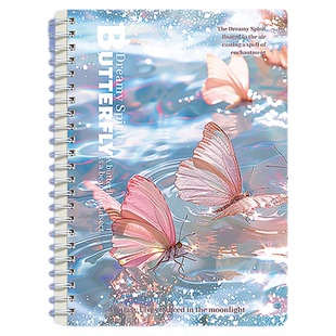 加厚60张镜花水月线圈本创意可爱儿童文具学生笔记本a5记事本日记本励志文艺小清新作业本简约大学生B5侧翻本