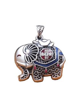 纯银烤蓝招财吉祥象吊坠
