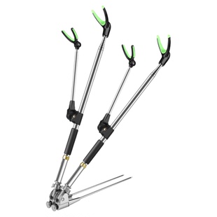 双炮台鱼竿支架不锈钢双头竿架鱼杆支架钓箱钓椅地插钓鱼支撑架杆