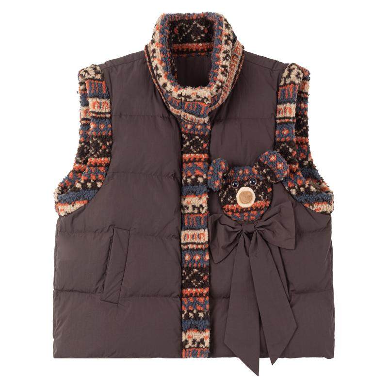 KEIKO费尔岛羊羔绒拼接棉服马甲