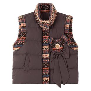 KEIKO 费尔岛羊羔毛绒拼接棉服马甲女冬季复古叠搭加厚背心外套