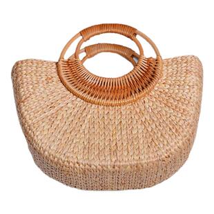 草编月亮款女包复古藤编手提包 ins手工大号编织包拍照沙滩包