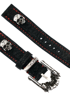 渡鸦原创纯银双枪表扣稀有皮表带