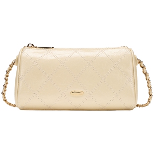 热风女士包包2025年秋季新款浅黄迷你斜挎包圆形波士顿链条斜挎包