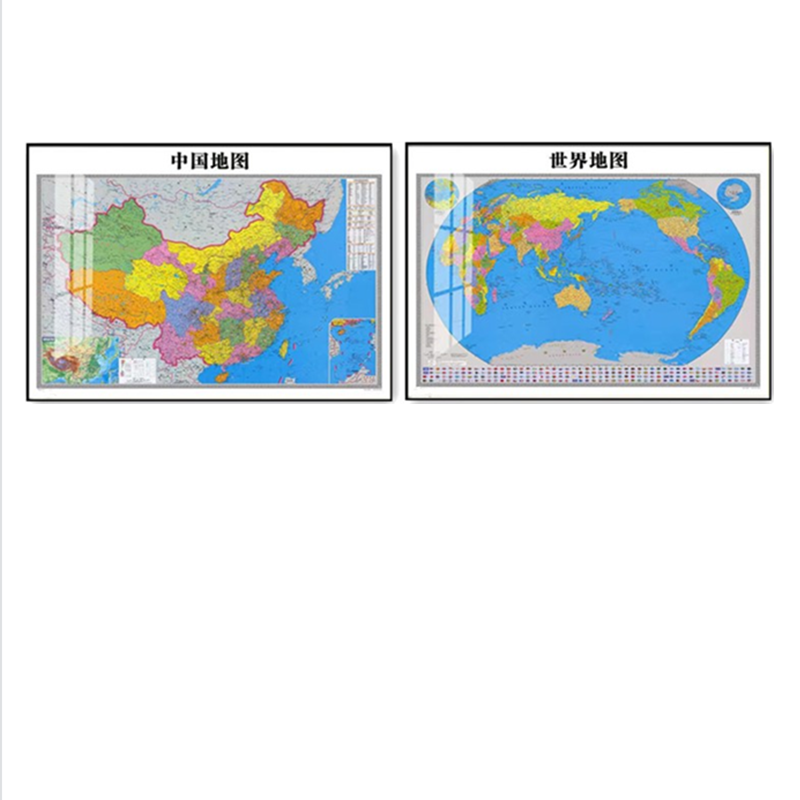 新版中国世界地图挂画办公室墙面客厅书房地图装饰画带框可定制