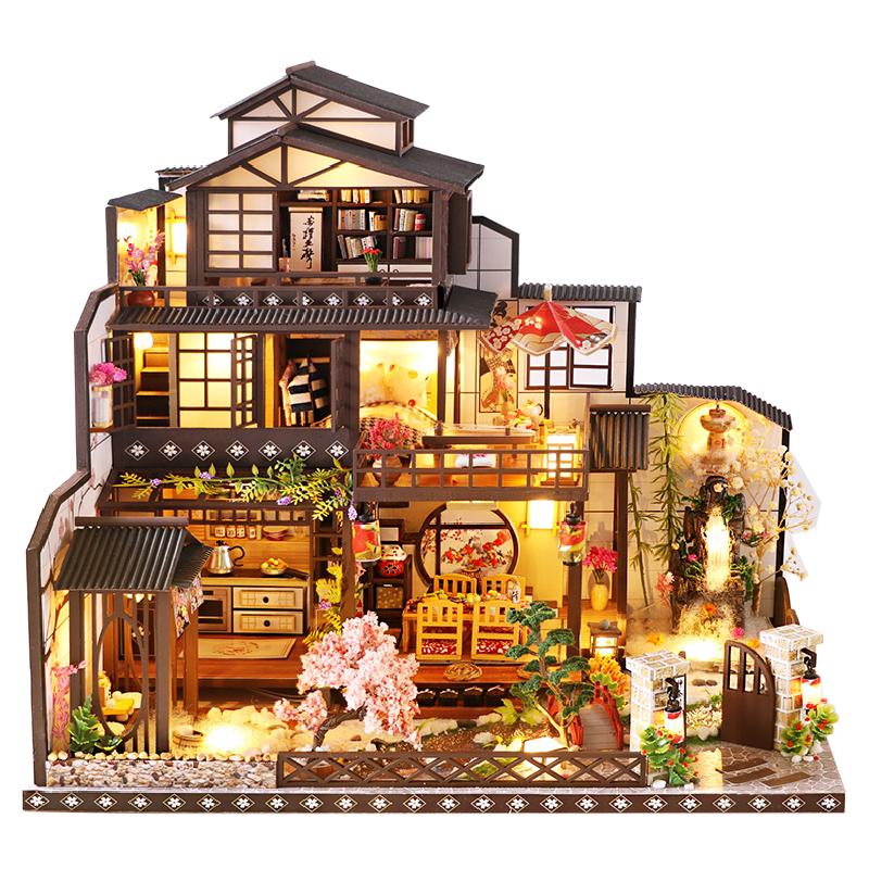 日式diy小屋古都望月大型别墅手工制作古风房子建筑模型生日礼物