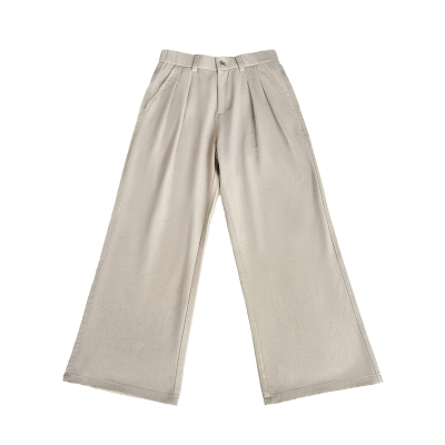 夏季三本针压褶A字阔腿宽松西裤