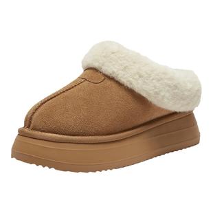 百思图奥莱冬季新款简约休闲穆勒托平跟女毛毛鞋CD712DH3