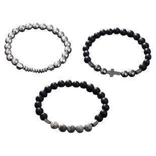 复古黑胆石男生串珠手链男款潮牌个性男士手串嘻哈十字架手饰饰品