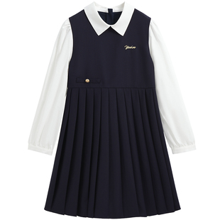 英氏女童学院风连衣裙2026春秋新款中小童洋气气质长裙高级感裙子