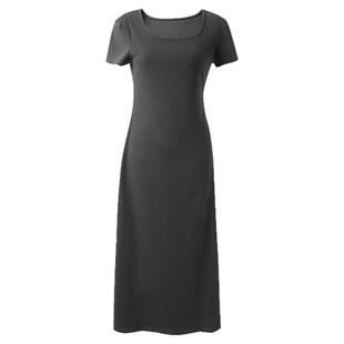 三彩2025春季新款U领短袖收腰大摆显瘦A字连衣裙休闲百搭M