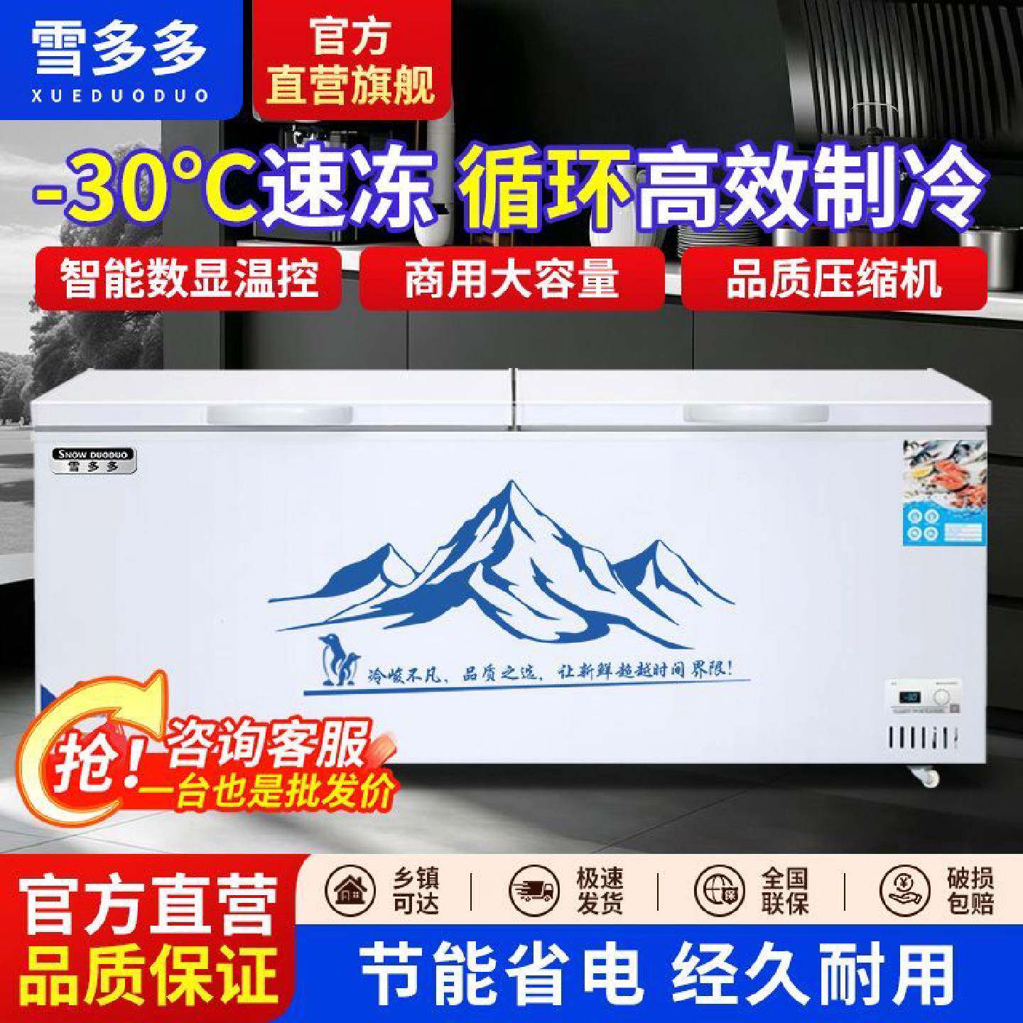 一级真省电50冰柜商用大容量家用卧式冷藏冷冻柜电冰箱双温