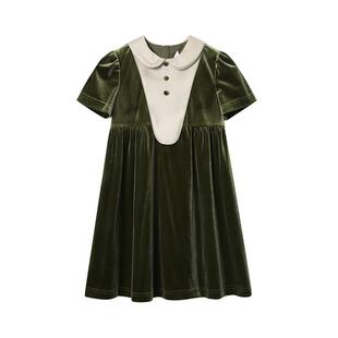 RBIGX瑞比克童装25秋季新款丝绒撞色短袖连衣裙生日公主裙礼服裙