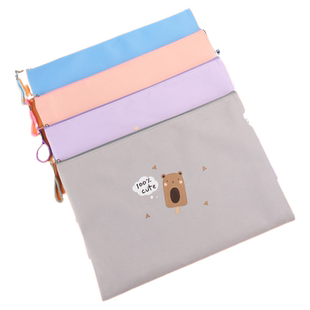 A4手提拉链帆布文件袋A5学生用小清新韩国女男资料包防水大容量文具收纳档案票据牛津布可爱韩版补课习拎书袋