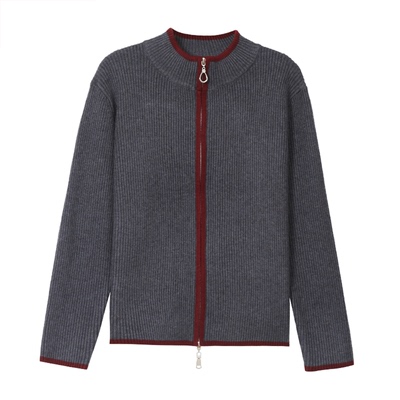 恒源祥双拉链羊毛衫立领开衫毛衣