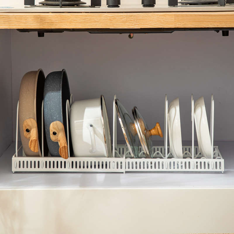 可调节锅具收纳架厨房锅架置物架橱柜内台面碗碟架家用收纳锅盖架