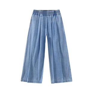 植木童装女童裤子2025夏季新款中大童透气天丝牛仔阔腿裤儿童裤子