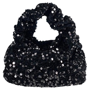 日韩blingbling包新款潮流黑色亮片手拎包小众设计手提包女高级感